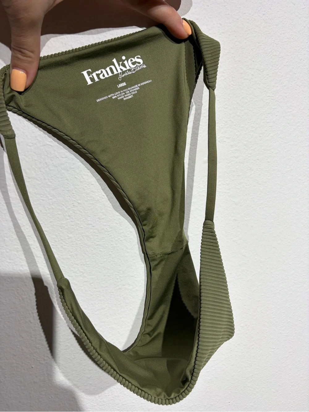 Frankies Bikinis Olive Green Ribbed String Bikini Bottom Size Large